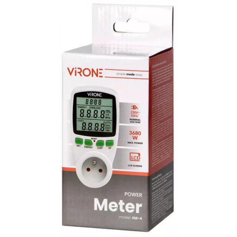 VIRONE EM-4 vatímetro de tarifa única y calculadora de energía