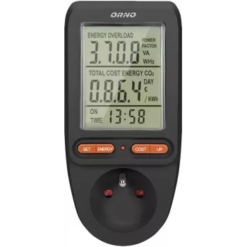 ORNO OR-WAT-435/B Medidor de coste energético y consumo eléctrico, 230V, 16A, pantalla LCD, negro