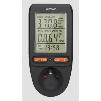 ORNO OR-WAT-435/B Medidor de coste energético y consumo eléctrico, 230V, 16A, pantalla LCD, negro