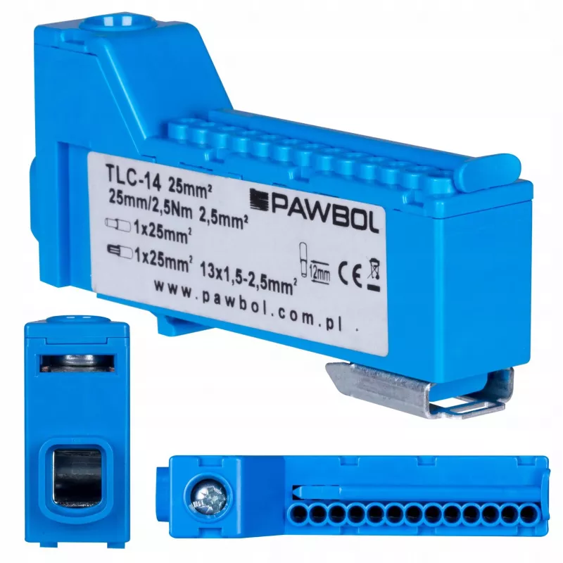 PAWBOL LZB E.4136N Borne de carril sin tornillos azul 12 polos 450V 24A