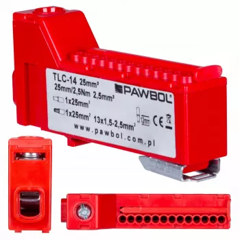 PAWBOL LZB E.4136CZ Borne de carril sin tornillos 12 polos rojo 450V 24A