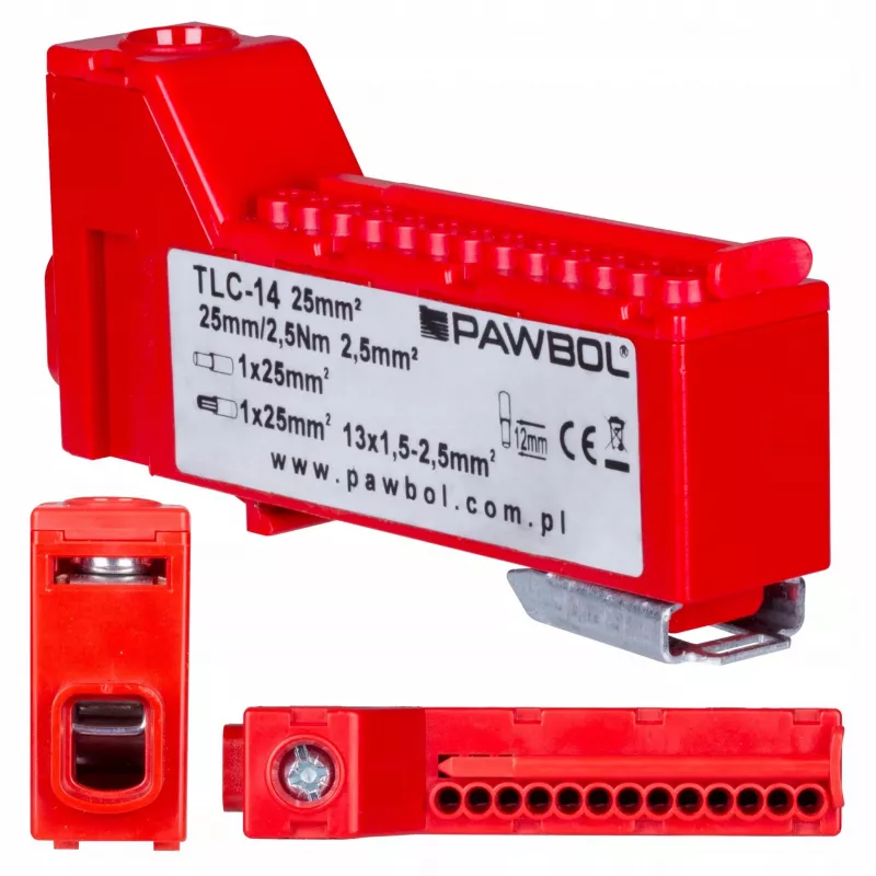PAWBOL LZB E.4136CZ Borne de carril sin tornillos 12 polos rojo 450V 24A