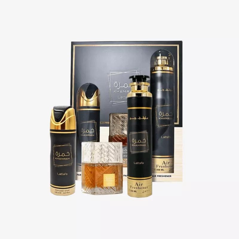 Lattafa Khamrah Eau de Parfum Set de regalo 100ml + desodorante 200ml + ambientador 300ml