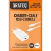 GRATEQ TAHKO 20W USB-C PD Cargador de pared pack con cable USB-C a Lightning de 1,5 m, Blanco