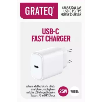 GRATEQ SAANA GaN USB-C 25W PD/PPS Cargador de pared Blanco