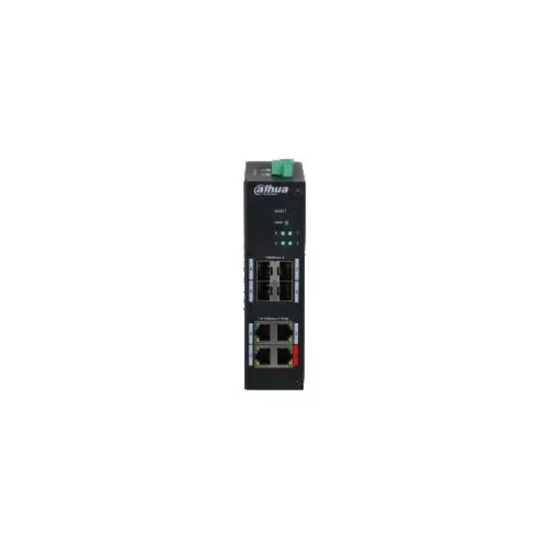 Dahua HS4408-4ET-96 switch PoE industrial no gestionado, 8 puertos, 4x Hi-PoE 60W, 4x PoE+ 30W, 96W de presupuesto, 2x uplink Gigabit, 2x SFP, carril DIN