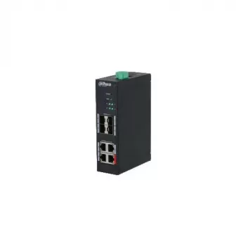 Dahua HS4408-4ET-96 switch PoE industrial no gestionado, 8 puertos, 4x Hi-PoE 60W, 4x PoE+ 30W, 96W de presupuesto, 2x uplink Gigabit, 2x SFP, carril DIN
