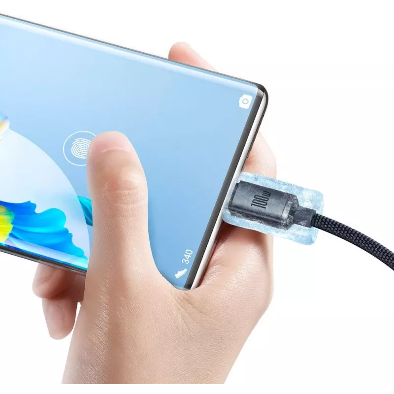 Baseus Crystal Shine Cable USB-A a USB-C 1,2m 100W 6A QC 3.0 Nylon Trenzado Negro