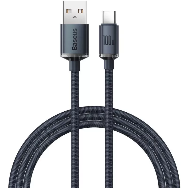 Baseus Crystal Shine Cable USB-A a USB-C 1,2m 100W 6A QC 3.0 Nylon Trenzado Negro