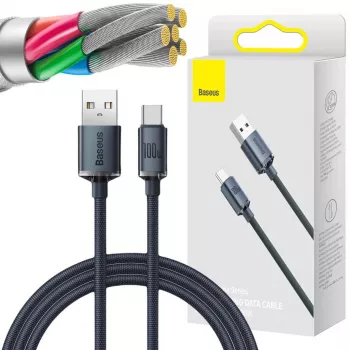 Baseus Crystal Shine Cable USB-A a USB-C 1,2m 100W 6A QC 3.0 Nylon Trenzado Negro