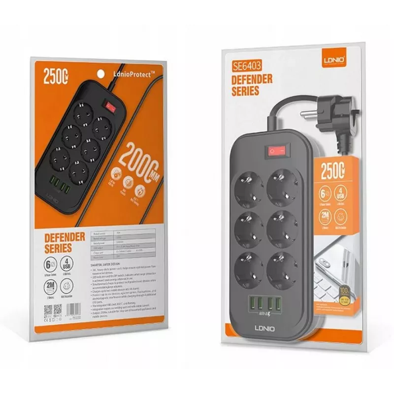 Regleta LDNIO SE6403, 6 enchufes + 4 USB