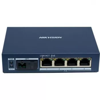 Hikvision DS-3D504TP-A Switch PoE Industrial No Gestionado, 4 Puertos PoE+, 1 Uplink SFP, 60W Budget