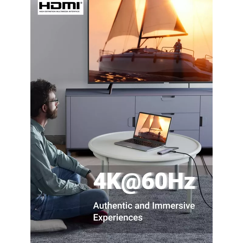 UGREEN 60515 hub USB-C 7 en 1, HDMI 4K 60Hz, Ethernet, 100 W PD, gris