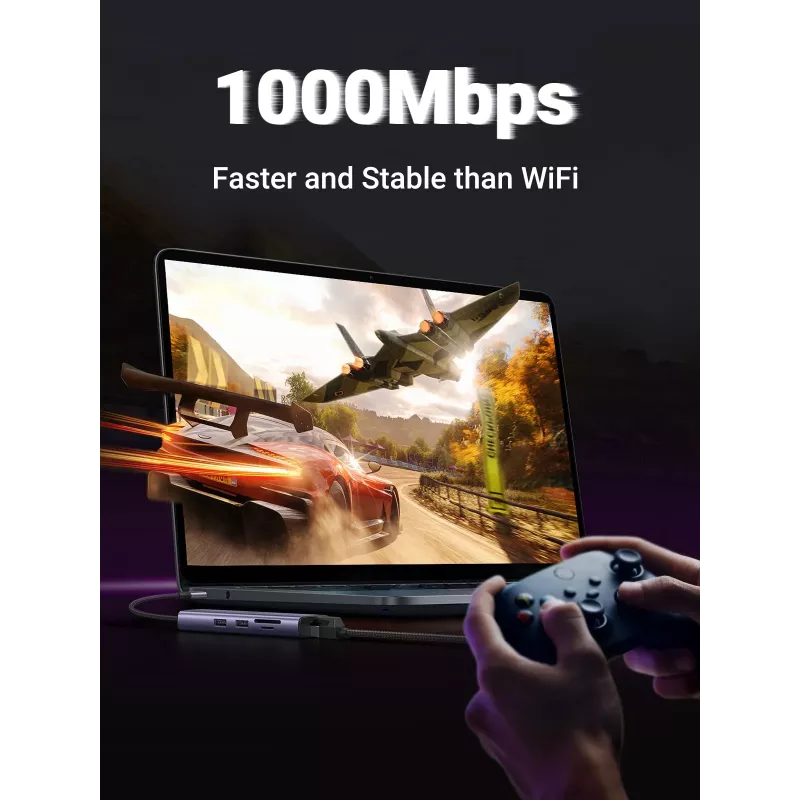 UGREEN 60515 hub USB-C 7 en 1, HDMI 4K 60Hz, Ethernet, 100 W PD, gris