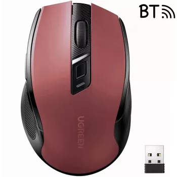 UGREEN MU006 ratón óptico inalámbrico 2.4GHz / Bluetooth 5.0 4000 DPI - rojo
