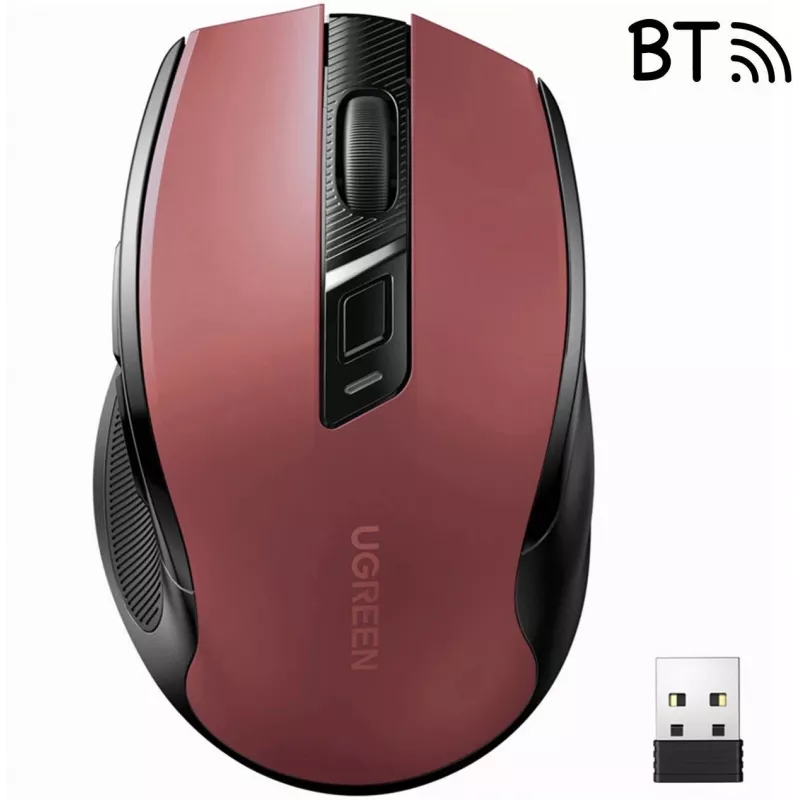 UGREEN MU006 ratón óptico inalámbrico 2.4GHz / Bluetooth 5.0 4000 DPI - rojo