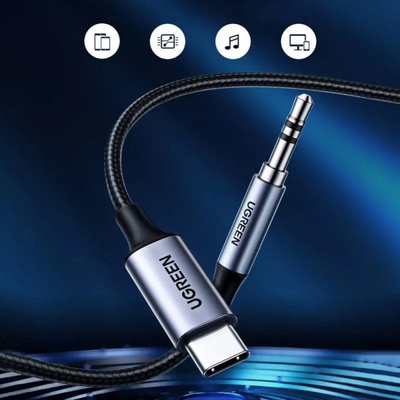 UGREEN cable de audio estéreo AUX minijack 3,5mm a USB Type-C 1m negro (CM450 20192)