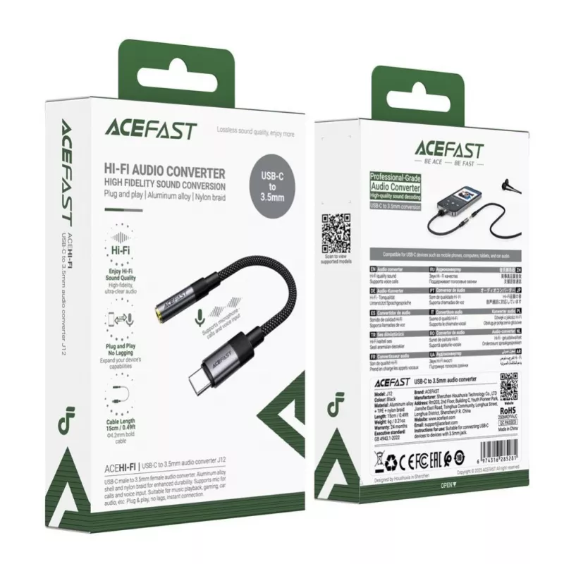 Acefast Adaptador de Audio USB-C a 3,5 mm J12 Negro