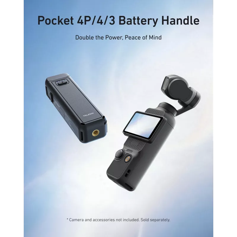 TELESIN Empuñadura de batería power bank 5000mAh para DJI Osmo Pocket 3 / 4, USB-C, Negro