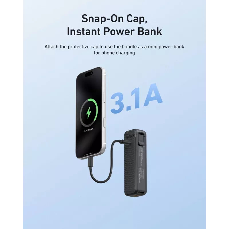 TELESIN Empuñadura de batería power bank 5000mAh para DJI Osmo Pocket 3 / 4, USB-C, Negro