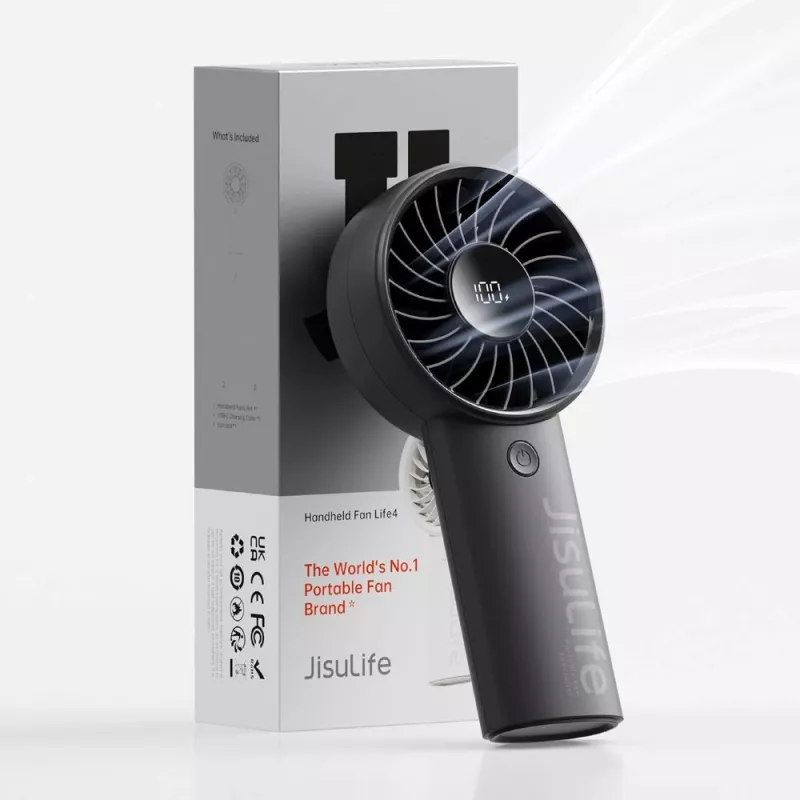 JISULIFE Ventilador de mano 4 Negro - Mini ventilador portátil USB recargable con 3 velocidades y diseño plegable