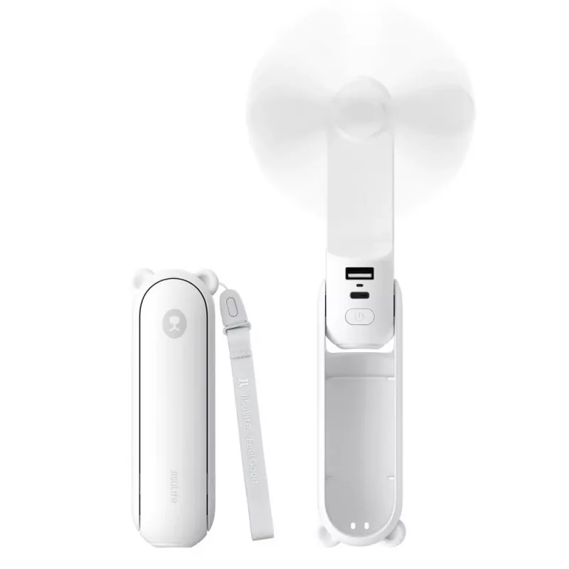 JISULIFE Ventilador de mano 8 Blanco portátil USB con power bank 2000mAh y linterna