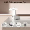 JISULIFE Ventilador de mano 8 Blanco portátil USB con power bank 2000mAh y linterna