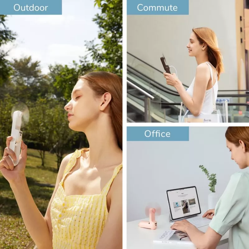 JISULIFE Ventilador de mano 8 Blanco portátil USB con power bank 2000mAh y linterna