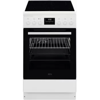 AEG CCB56491BW Cocina eléctrica independiente con placa vitrocerámica, horno de convección de 73L y horno convencional de 39L, blanco