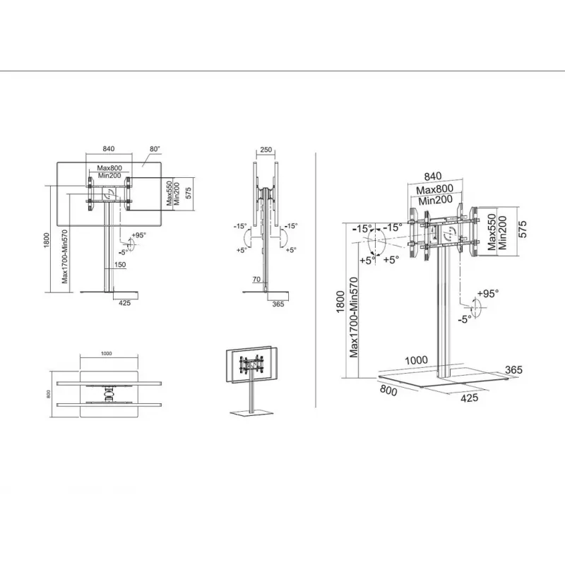 MULTIBRACKETS M Soporte de suelo para pantalla pública 180 HD Back to Back negro con base
