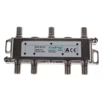 AXING AX BVE 6-01 distribuidor TV/SAT de 6 tomas, 75 Ohm, conector F, zinc fundido a presión, negro