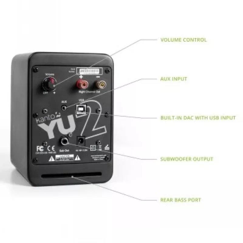 Kanto Audio YU2MB-CG Altavoces activos de 3 vías con DAC USB y AUX de 3,5 mm - Negro mate (incl. cable de alimentación tipo C y G)