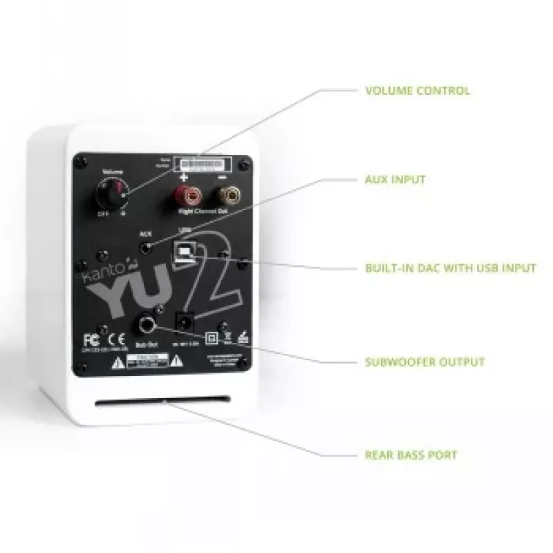 KANTO AUDIO YU2MW-CG Altavoces activos de estantería con DAC USB y AUX de 3,5 mm - Blanco mate (incl. cable de alimentación tipo C y G)