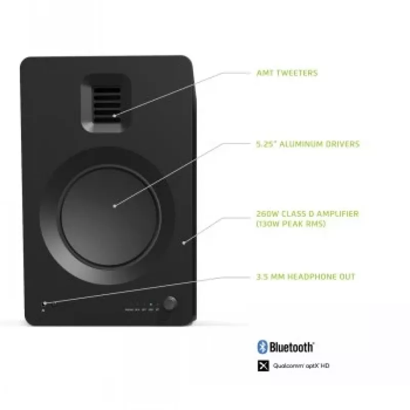 KANTO AUDIO TUKMB-FG Altavoces activos premium con salida de auriculares, DAC USB, previo de fono integrado, Bluetooth, negro mate (incl. cable de alimentación tipo F y G)