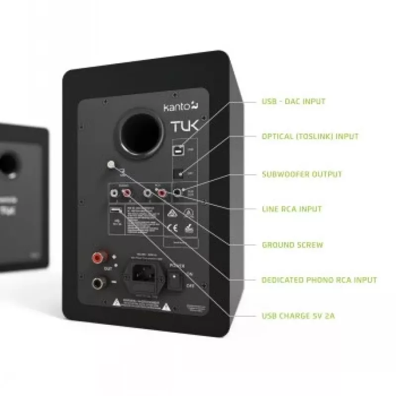 KANTO AUDIO TUKMB-FG Altavoces activos premium con salida de auriculares, DAC USB, previo de fono integrado, Bluetooth, negro mate (incl. cable de alimentación tipo F y G)