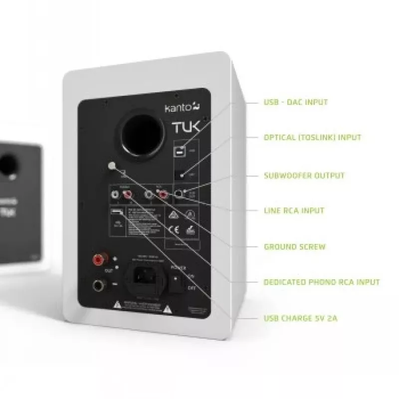 KANTO AUDIO TUKMW-FG Altavoces activos premium con salida de auriculares, DAC USB, previo de fono integrado, Bluetooth, blanco mate (incl. cable de alimentación tipo F y G)
