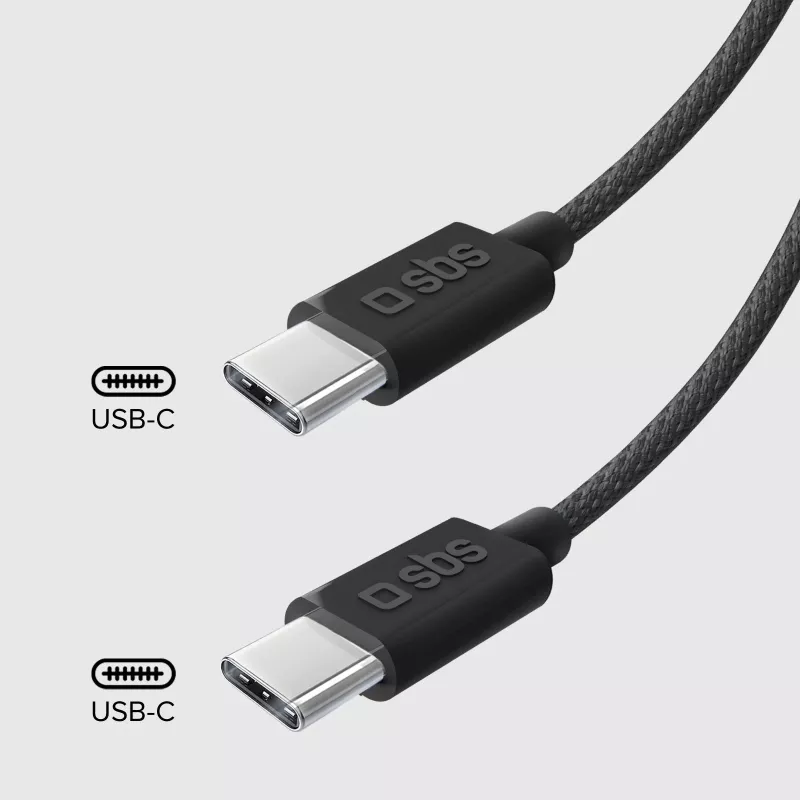 SBS TECABLETISSUETCCK Cable trenzado USB-C a USB-C 1,5 m 60 W PD carga rápida y sincronización de datos - Negro