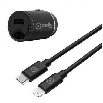 CELLY CCMINILIGHT – cargador de coche USB-C + cable USB-C a Lightning 20W [PRO POWER]