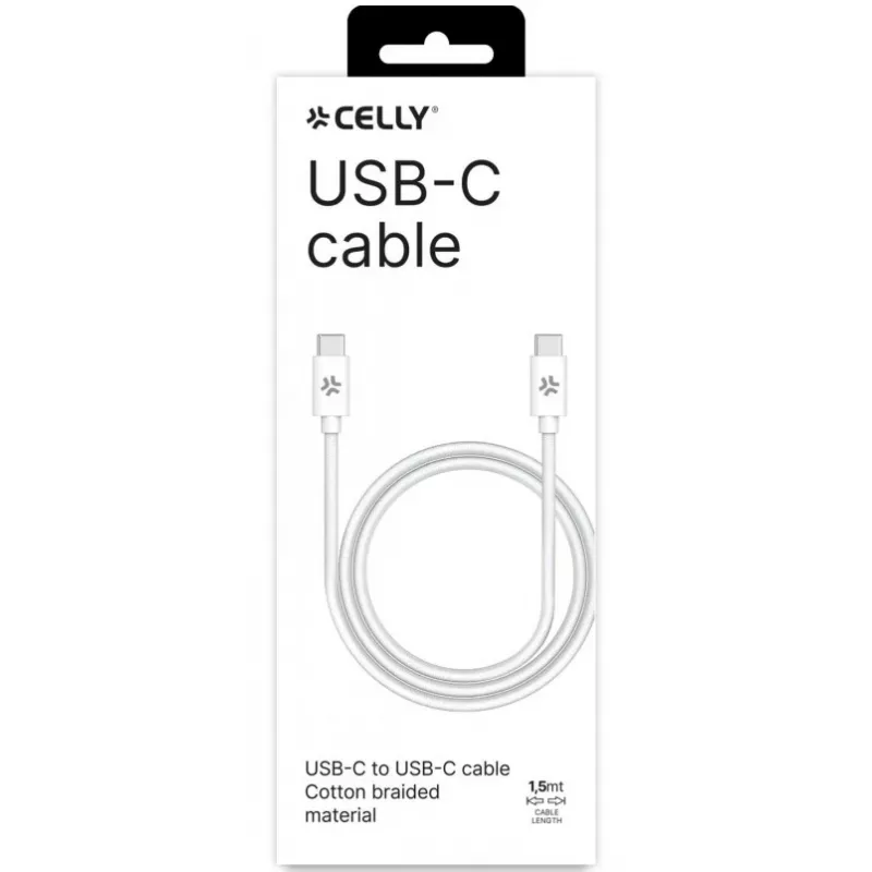 CELLY USBCUSBCCOTT - cable USB-C a USB-C de algodón trenzado blanco (Power Delivery)