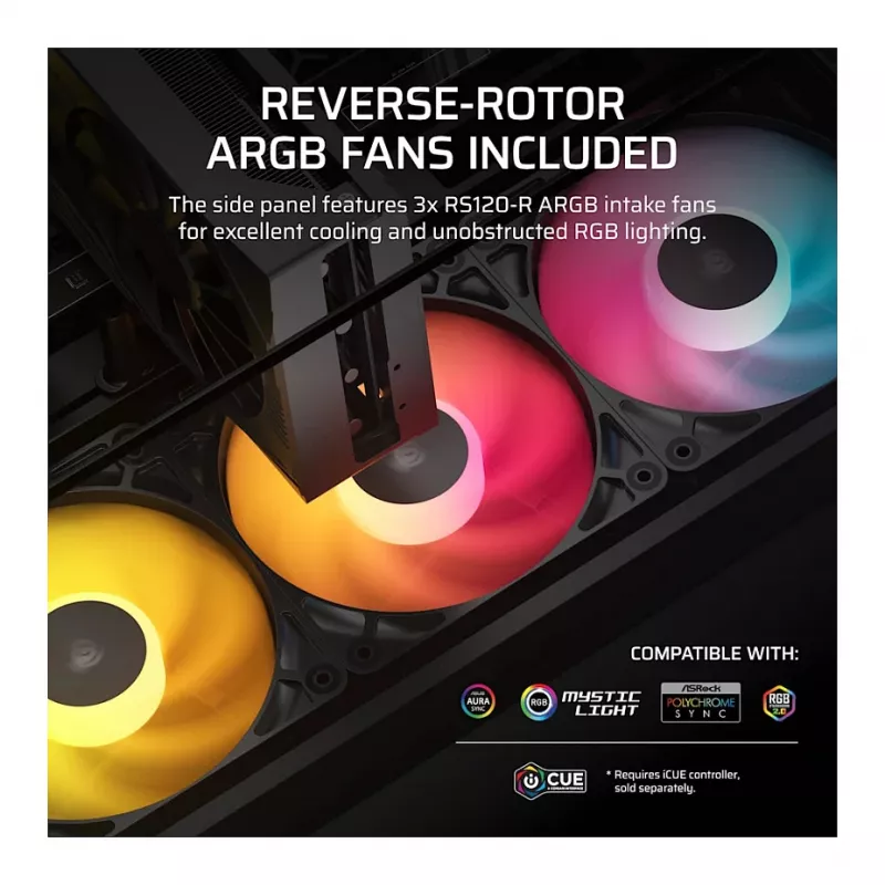 Corsair 2800X RS-R ARGB caja de PC Micro-ATX, cristal templado, negro, 3 ventiladores RS120-R ARGB
