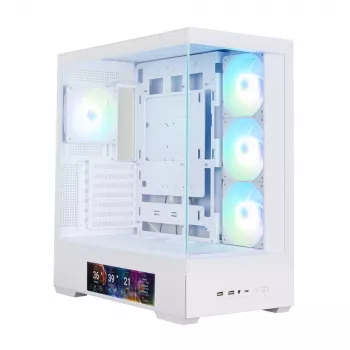 Zalman P40 DS caja de PC semitorre blanca con 4 ventiladores ARGB de 140mm, panel lateral de cristal templado, frontal de malla, blanca