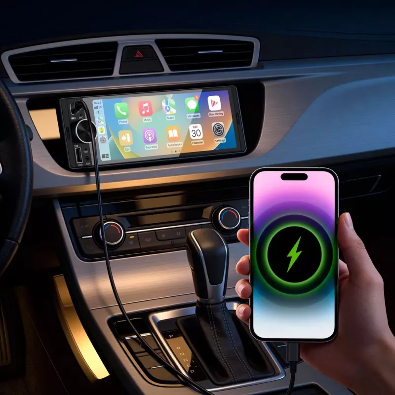 KRUGER & MATZ KM2016 Radio para coche 1DIN con Apple CarPlay y Android Auto, pantalla táctil LCD de 7