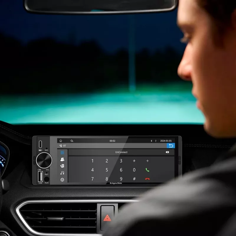 KRUGER & MATZ KM2016 Radio para coche 1DIN con Apple CarPlay y Android Auto, pantalla táctil LCD de 7