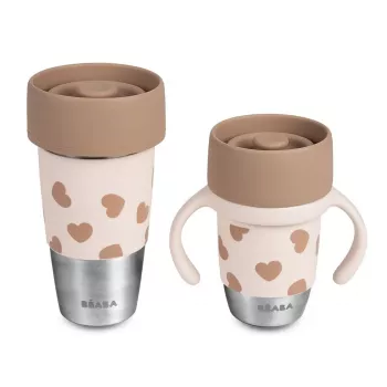Beaba Mini & Me BigLove Set de vasos de acero inoxidable para madre e hijo Vaso de entrenamiento 360° 2 piezas
