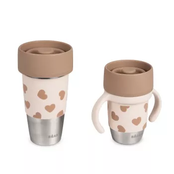 Beaba Mini & Me BigLove Set de vasos de acero inoxidable para madre e hijo Vaso de entrenamiento 360° 2 piezas