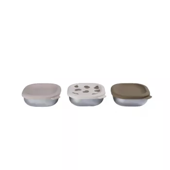 Beaba BigLove Set de recipientes de conservación de acero inoxidable con tapas de silicona, 3 piezas