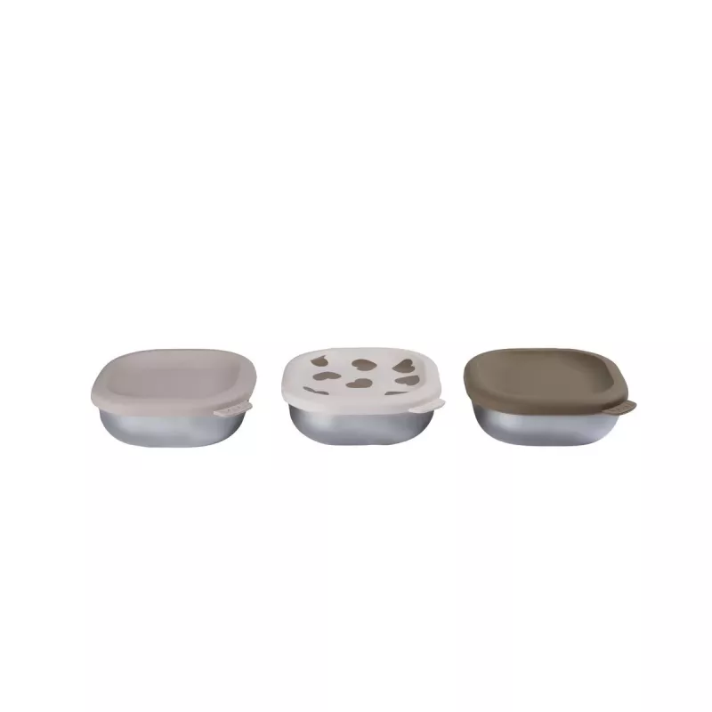 Beaba BigLove Set de recipientes de conservación de acero inoxidable con tapas de silicona, 3 piezas