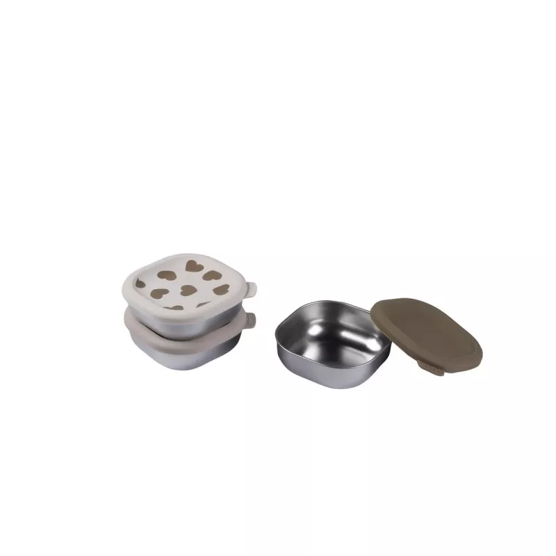 Beaba BigLove Set de recipientes de conservación de acero inoxidable con tapas de silicona, 3 piezas