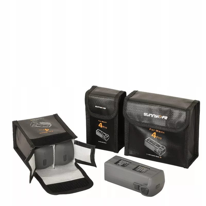 Bolsa ignífuga de almacenamiento de baterías SUNNYLIFE para 3x baterías DJI Mavic 4 Pro - negro