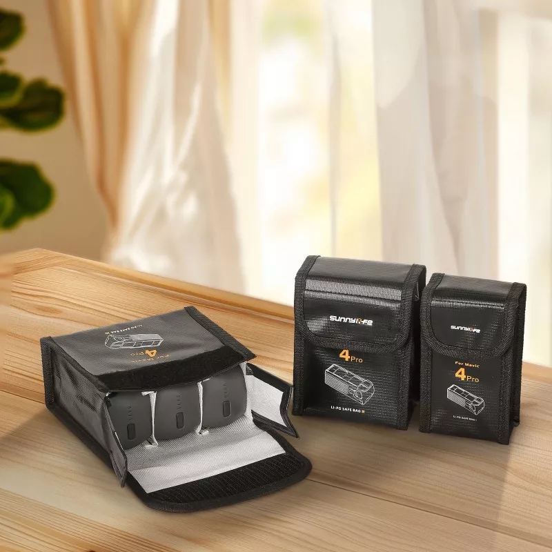 Bolsa ignífuga de almacenamiento de baterías SUNNYLIFE para 3x baterías DJI Mavic 4 Pro - negro